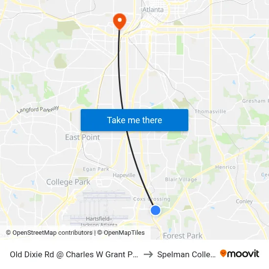 Old Dixie Rd @ Charles W Grant Pkwy to Spelman College map