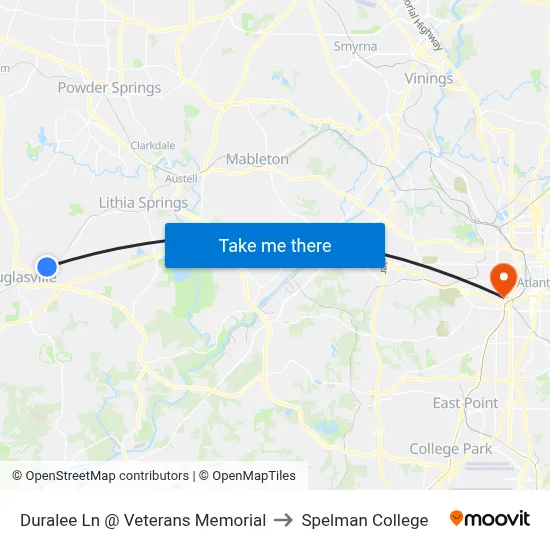 Duralee Ln @ Veterans Memorial to Spelman College map