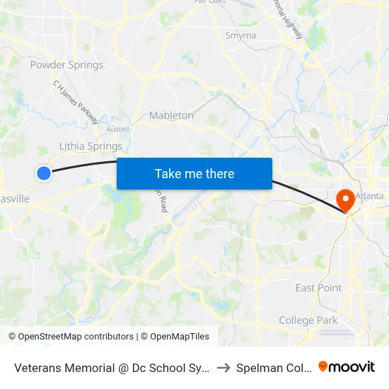 Veterans Memorial @ Dc School System Ob to Spelman College map