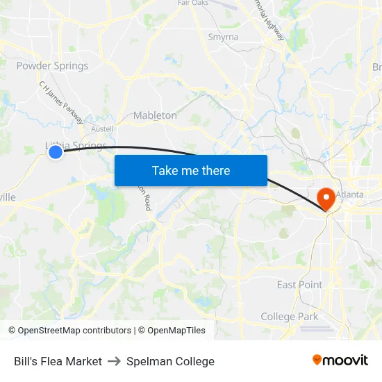 Bill's Flea Market to Spelman College map