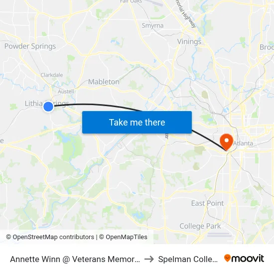 Annette Winn @ Veterans Memorial to Spelman College map