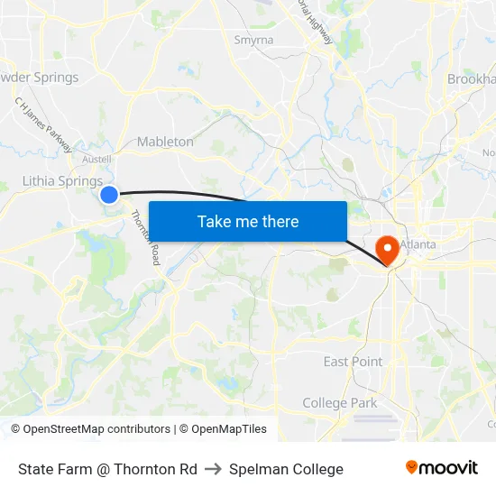 State Farm @ Thornton Rd to Spelman College map