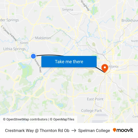 Crestmark Way @ Thornton Rd Ob to Spelman College map