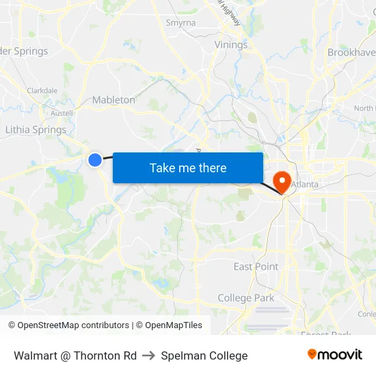 Walmart @ Thornton Rd to Spelman College map