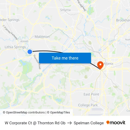 W Corporate Ct @ Thornton Rd Ob to Spelman College map