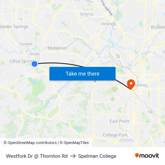 Westfork Dr @ Thornton Rd to Spelman College map