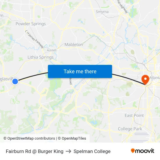 Fairburn Rd @ Burger King to Spelman College map