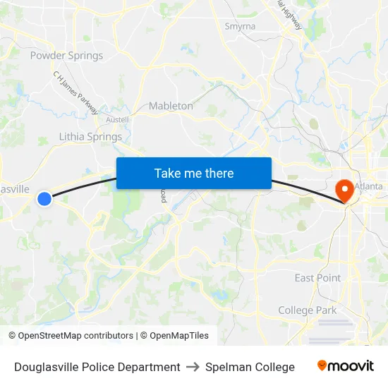 Douglasville Police Department to Spelman College map