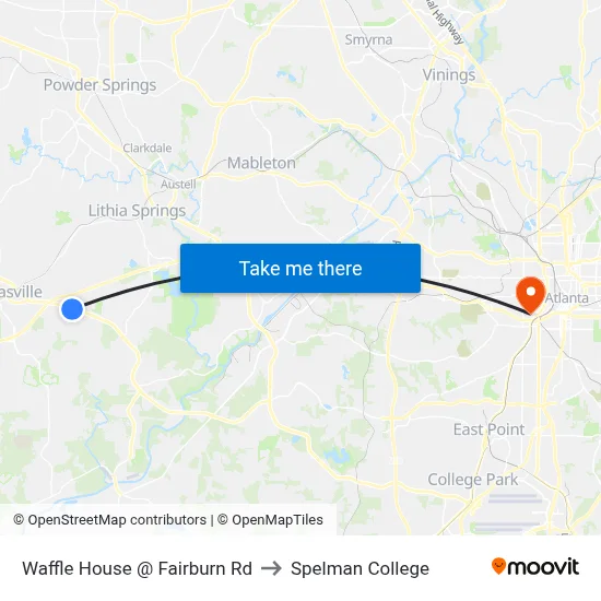Waffle House @ Fairburn Rd to Spelman College map