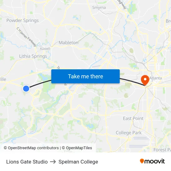 Lions Gate Studio to Spelman College map