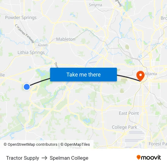 Tractor Supply to Spelman College map