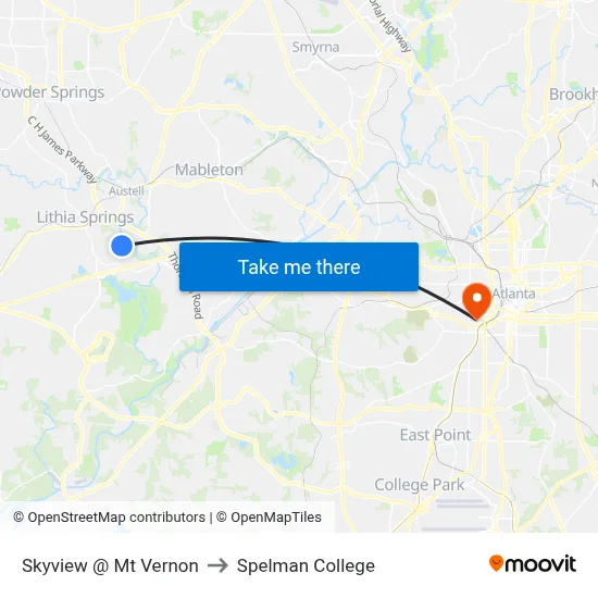 Skyview @ Mt Vernon to Spelman College map