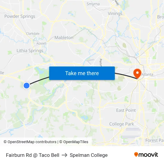 Fairburn Rd @ Taco Bell to Spelman College map