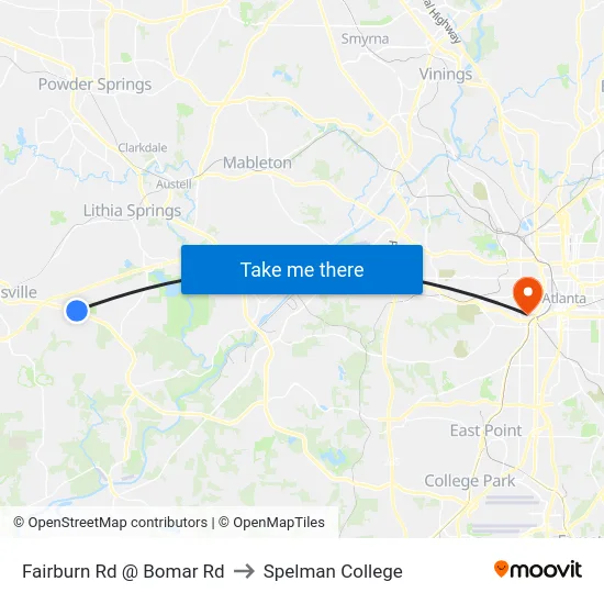 Fairburn Rd @ Bomar Rd to Spelman College map