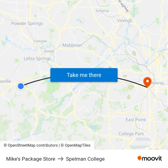 Mike's Package Store to Spelman College map