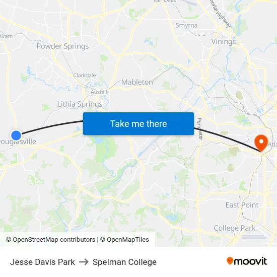 Jesse Davis Park to Spelman College map