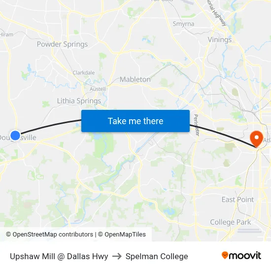 Upshaw Mill @ Dallas Hwy to Spelman College map