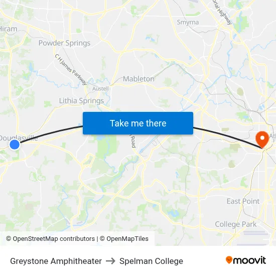 Greystone Amphitheater Ib to Spelman College map