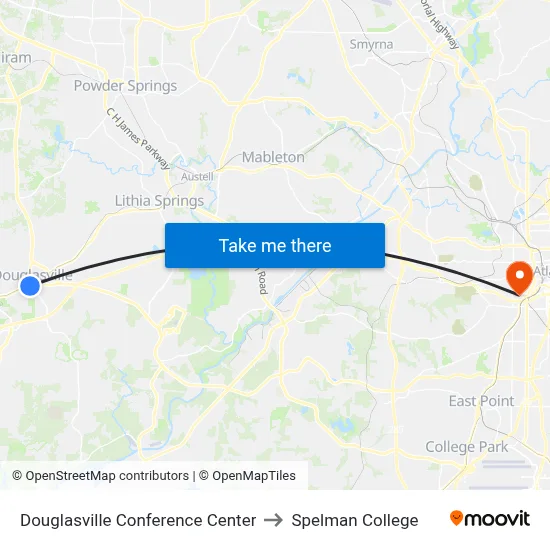 Douglasville Conference Center to Spelman College map