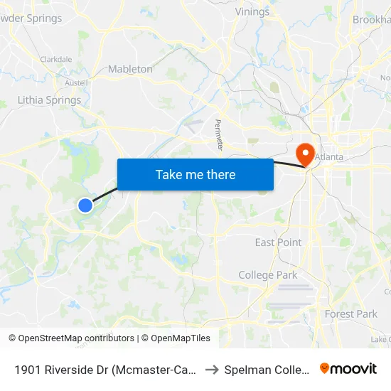 1901 Riverside Dr (Mcmaster-Carr) to Spelman College map
