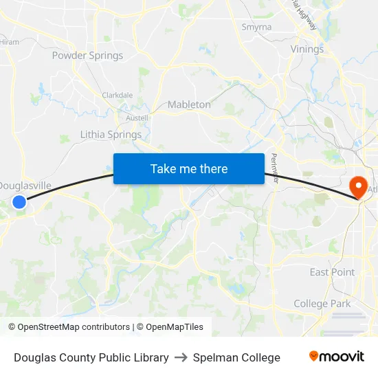 Douglas County Public Library to Spelman College map