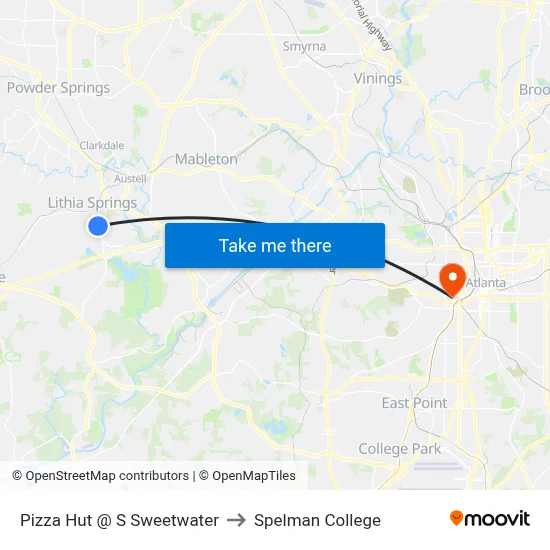Pizza Hut @ S Sweetwater to Spelman College map
