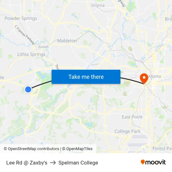 Lee Rd @ Zaxby's to Spelman College map