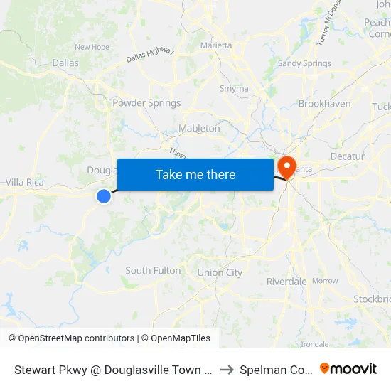 Stewart Pkwy @ Douglasville Town Center Ob to Spelman College map