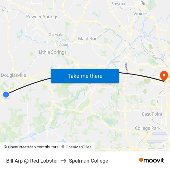 Bill Arp @ Red Lobster to Spelman College map