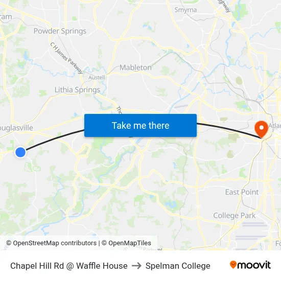 Chapel Hill Rd @ Waffle House to Spelman College map