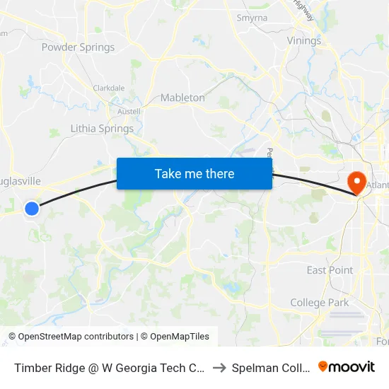 Timber Ridge @ W Georgia Tech College to Spelman College map