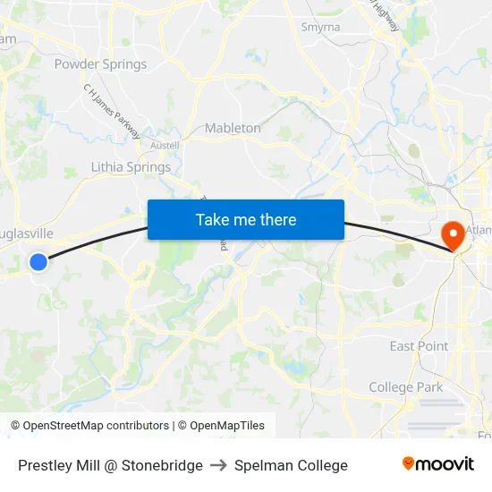 Prestley Mill @ Stonebridge to Spelman College map