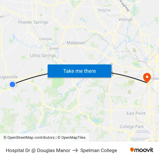 Hospital Dr @ Douglas Manor to Spelman College map