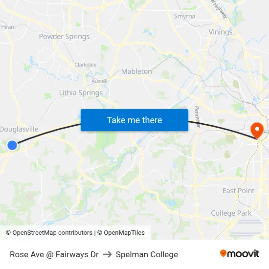 Rose Ave @ Fairways Dr to Spelman College map
