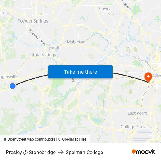 Presley Mill @ Stonebridge Ob to Spelman College map