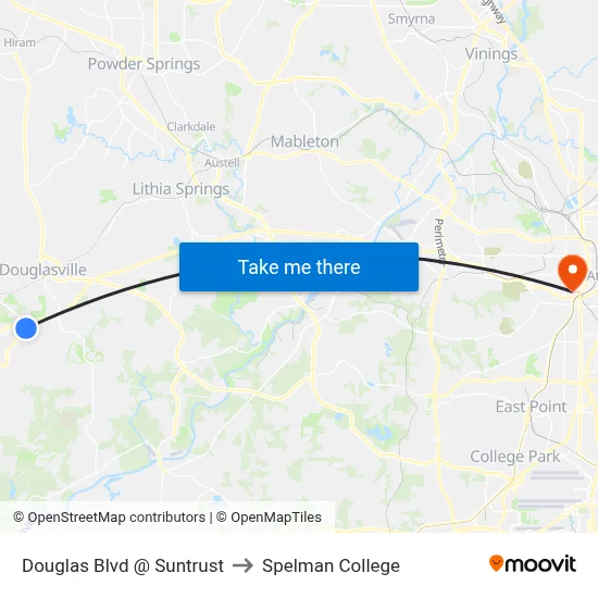 Douglas Blvd @ Suntrust to Spelman College map