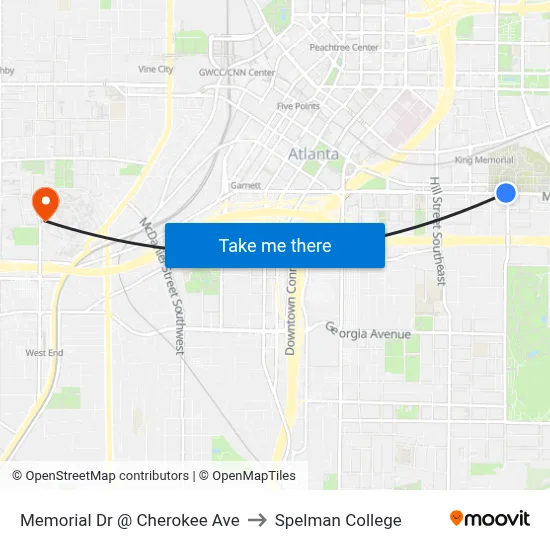 Memorial Dr @ Cherokee Ave to Spelman College map
