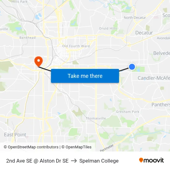 2nd Ave SE @ Alston Dr SE to Spelman College map