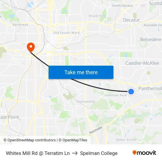 Whites Mill Rd @ Terratim Ln to Spelman College map