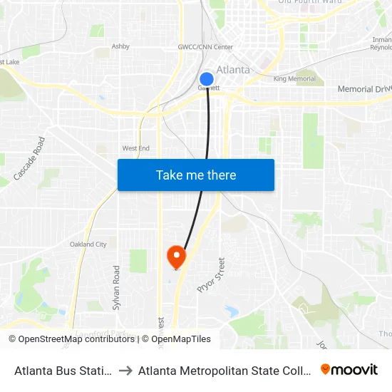 Atlanta Bus Station to Atlanta Metropolitan State College map