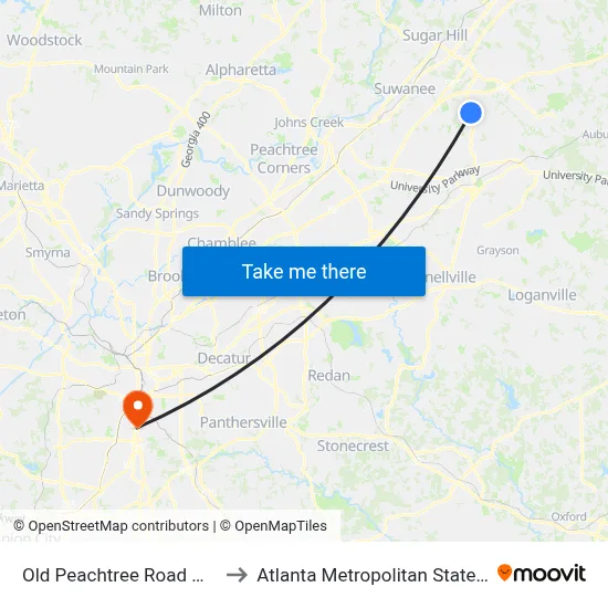 Old Peachtree Road @ Publix to Atlanta Metropolitan State College map