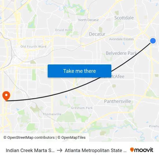Indian Creek Marta Station to Atlanta Metropolitan State College map