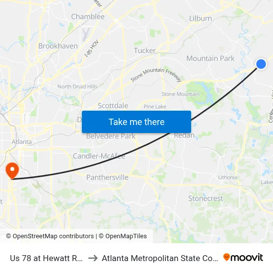Us 78 at Hewatt Road to Atlanta Metropolitan State College map