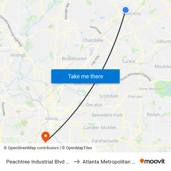 Peachtree Industrial Blvd & Peachtree Co to Atlanta Metropolitan State College map