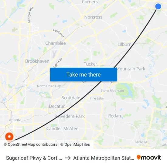 Sugarloaf Pkwy & Cortland Apts to Atlanta Metropolitan State College map