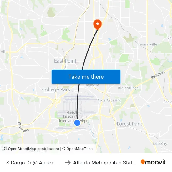 S Cargo Dr @ Airport Loop Rd to Atlanta Metropolitan State College map