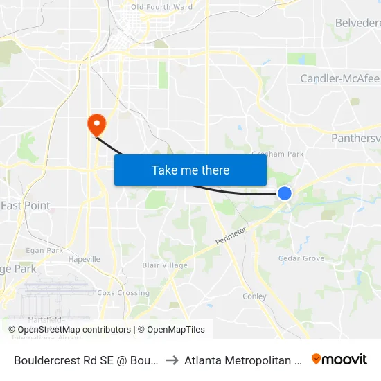 Bouldercrest Rd SE @ Bouldercrest Ln SE to Atlanta Metropolitan State College map