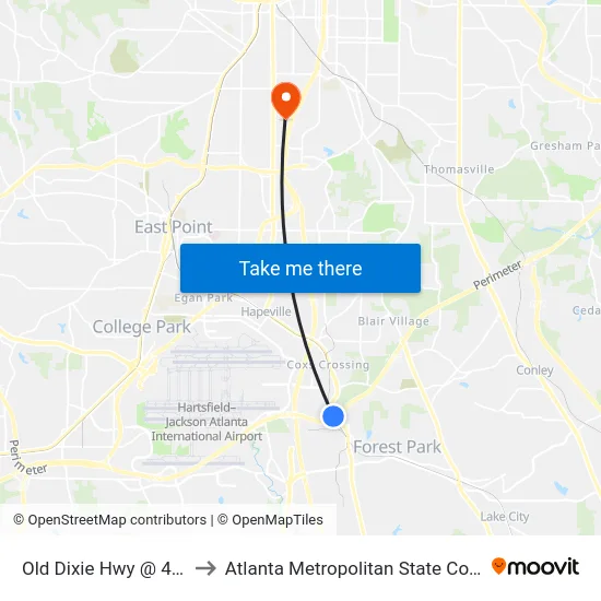 Old Dixie Hwy @ 4453 to Atlanta Metropolitan State College map