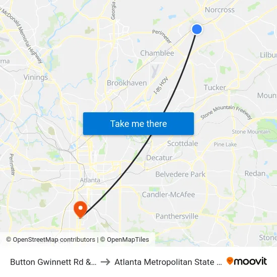 Button Gwinnett Rd & Ryder to Atlanta Metropolitan State College map