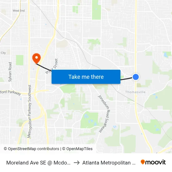 Moreland Ave SE @ Mcdonough Blvd SE to Atlanta Metropolitan State College map